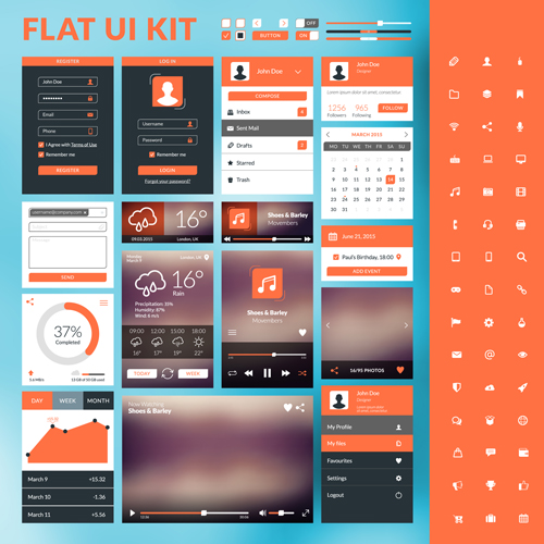 Mobile flat UI kit vector design 03