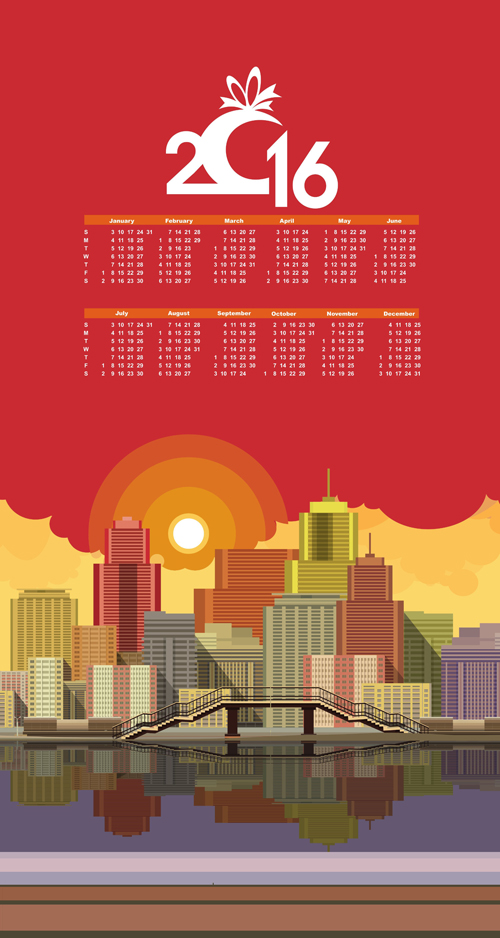 Modern city with Calendar 2016 vector