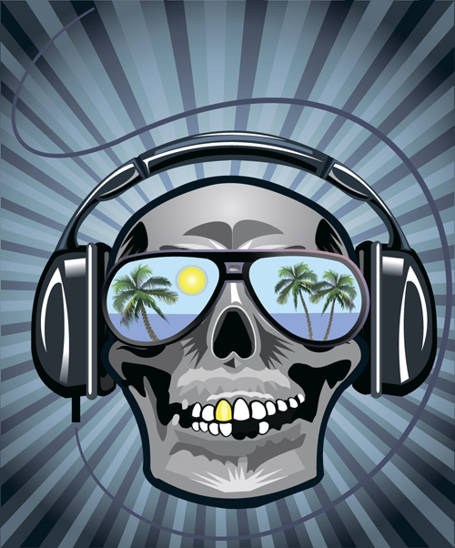 Music with skull background art vector 03
