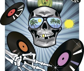 Music with skull background art vector 04