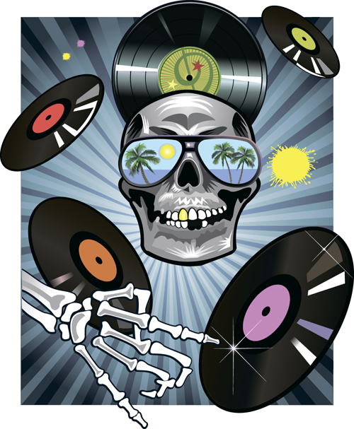 Music with skull background art vector 04