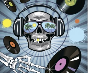 Music with skull background art vector 05