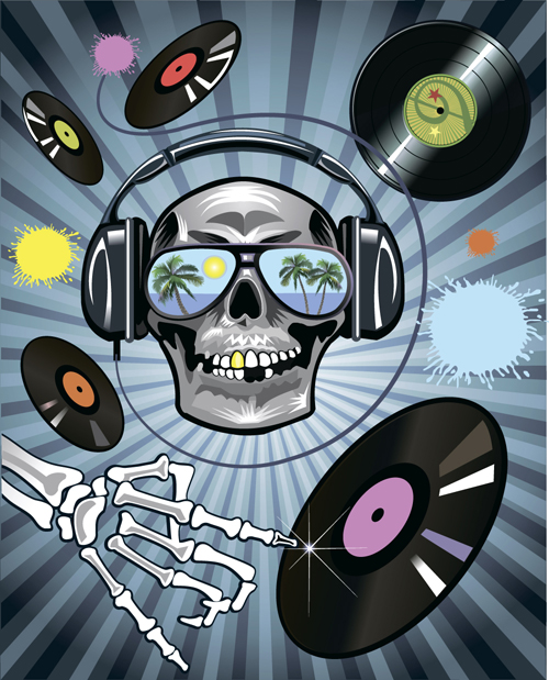 Music with skull background art vector 05