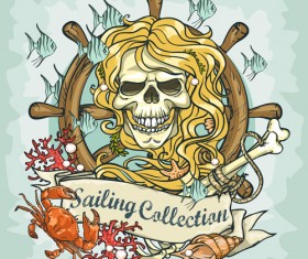 Old retro sailing labels vectors material 01