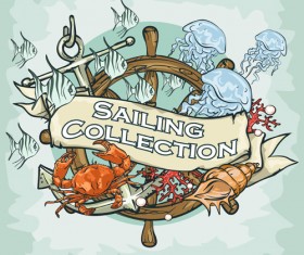 Old retro sailing labels vectors material 04