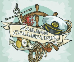 Old retro sailing labels vectors material 06