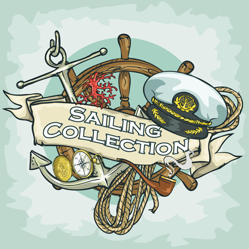 Old retro sailing labels vectors material 06