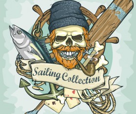 Old retro sailing labels vectors material 09