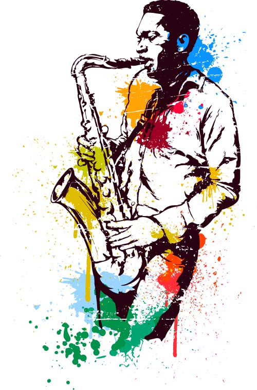 Old saxophone performer vector 03