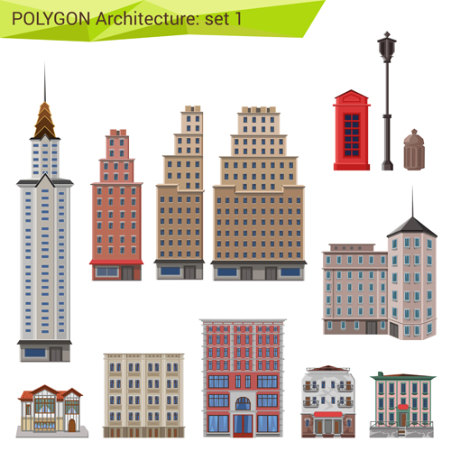 Polygonal architecture design vector set 01