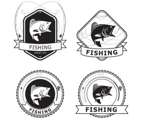 Retro fishing labels design vector material 01