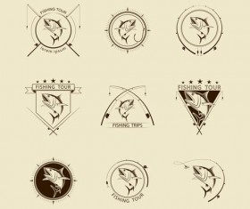 Retro fishing labels design vector material 03