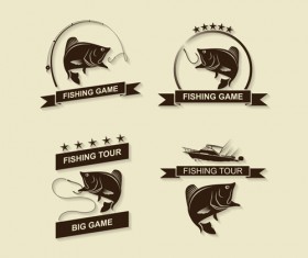 Retro fishing labels design vector material 04