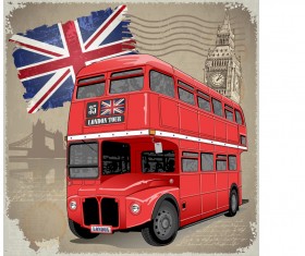 Retro london background with red bus vector
