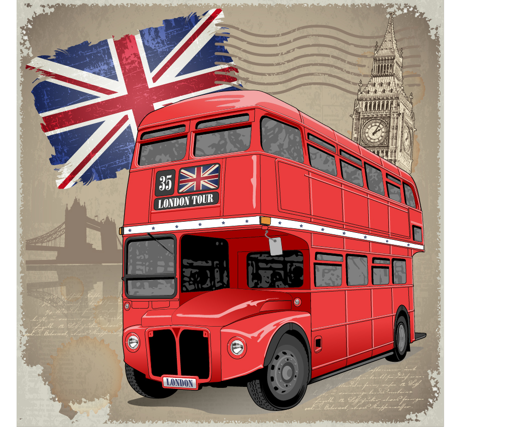 Retro london background with red bus vector