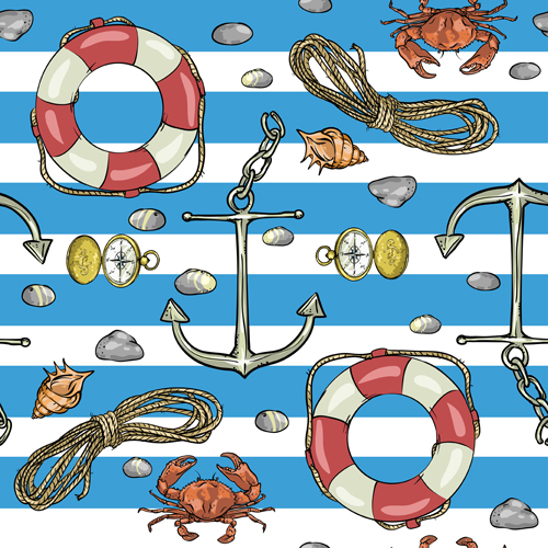 Sea with nautical vector seamless pattern 02