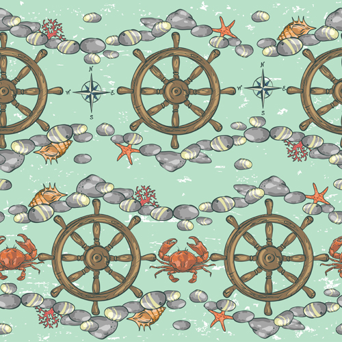 Sea with nautical vector seamless pattern 03