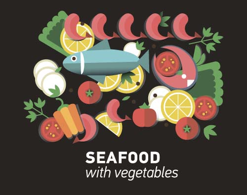 Seafood with vegetable vector material 01