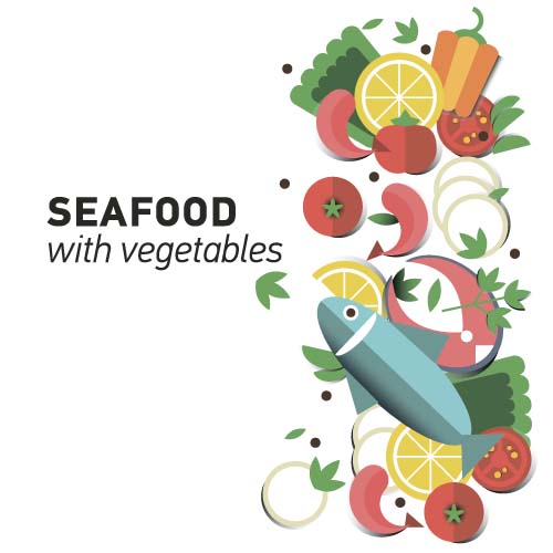 Seafood with vegetable vector material 02