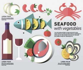 Seafood with vegetable vector material 03