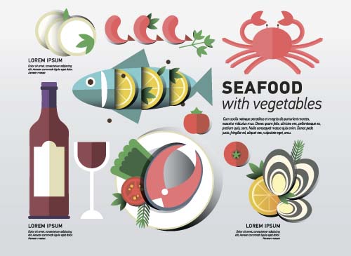 Seafood with vegetable vector material 03