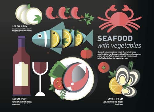 Seafood with vegetable vector material 04