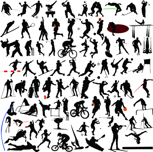Set of sports people silhouette vector 01