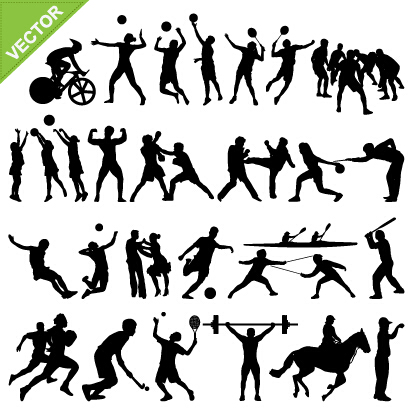 Set of sports people silhouette vector 02