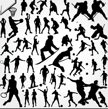 Set of sports people silhouette vector 03