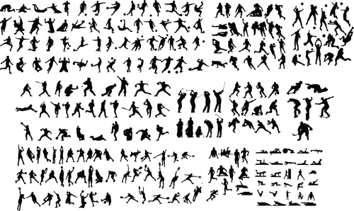 Set of sports people silhouette vector 04