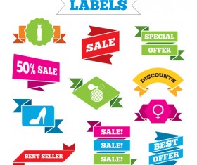 Shopping labels origami ribbons vector 03