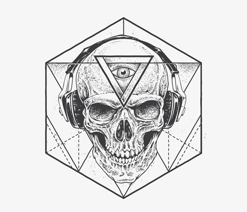 Skull t-shirt prints vector material 02