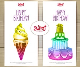 Sweet dessert happy birthday cards vectors 01