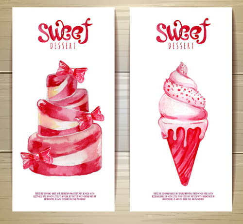 Sweet dessert happy birthday cards vectors 02