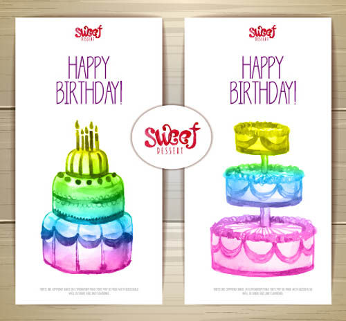 Sweet dessert happy birthday cards vectors 03