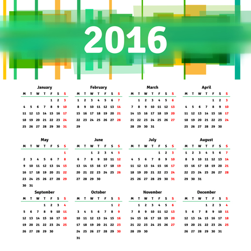 Vector grid calendar 2016 design material 05