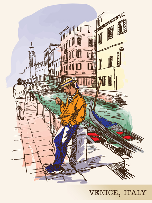 Venice italy hand drawn town background vector 01