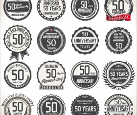 Vintage anniversary labels set vector 01