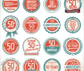 Vintage anniversary labels set vector 02