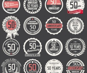 Vintage anniversary labels set vector 03