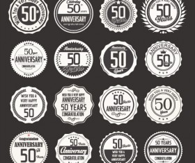 Vintage anniversary labels set vector 04