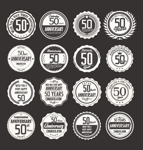 Vintage anniversary labels set vector 04