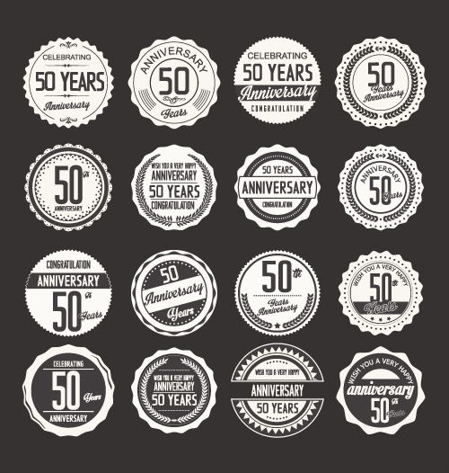 Vintage anniversary labels set vector 05