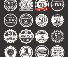 Vintage anniversary labels set vector 06