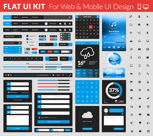 Website with mobile flat UI design vector 02 free download