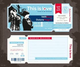 Wedding Invitation ticket template vector 01