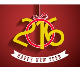 2016 Happy New Year red background vector 01