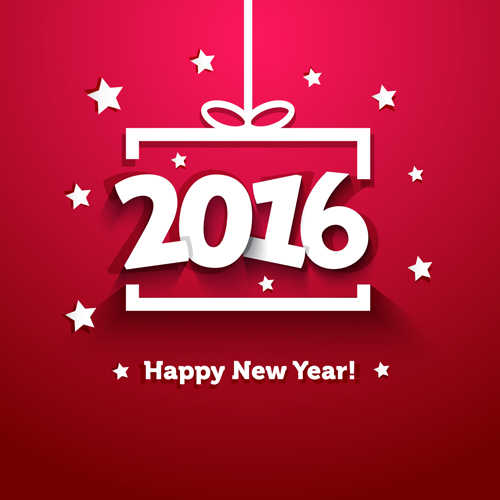 2016 Happy New Year red background vector 02