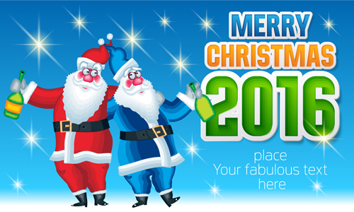 2016 merry christmas with funny santa vector design 08