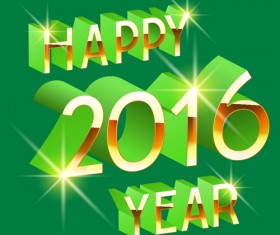 2016 new year gold with green 3D vector
